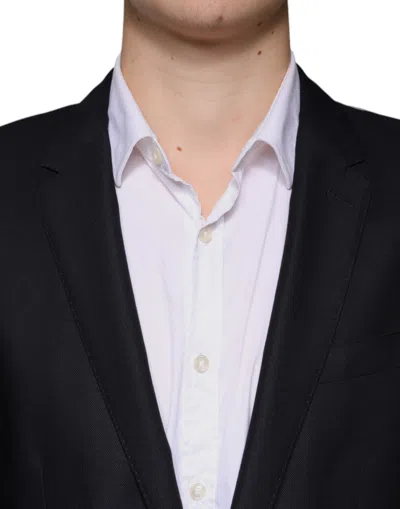 Dolce & Gabbana Dark Blue Wool Single Breasted Dress Coat Men's Blazer In Blue