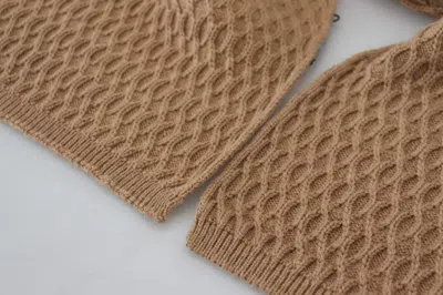 Dolce & Gabbana Dark Brown Wrap Shawl Knitted Camel Scarf In Brown