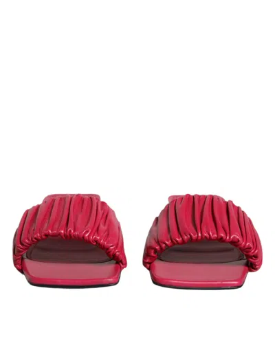 Pre-owned Dolce & Gabbana Fuchsia Leather Slides Flats Sandals Women's Shoes ()