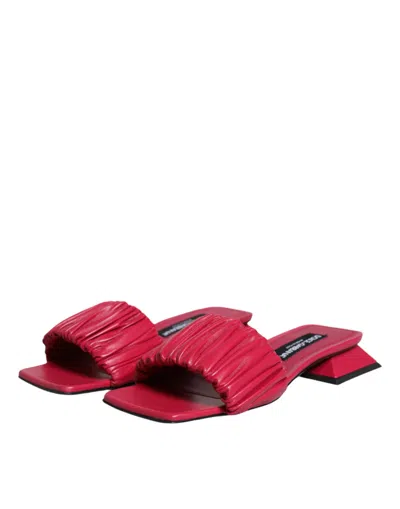Pre-owned Dolce & Gabbana Fuchsia Leather Slides Flats Sandals Women's Shoes ()