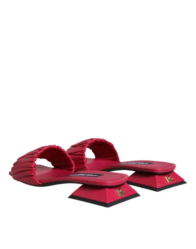 Pre-owned Dolce & Gabbana Fuchsia Leather Slides Flats Sandals Women's Shoes ()