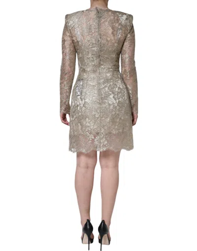 Dolce & Gabbana Gold Floral Lace A-line Sheath Mini Dress In Gold