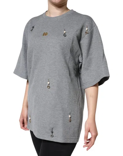 Dolce & Gabbana Cotton Blend Embellished Tee Men's T-shirt In Gray
