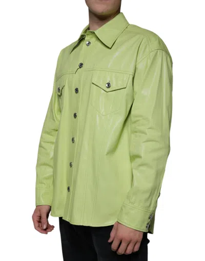 Dolce & Gabbana Green Cotton Collared Casual Button Down Shirt In Green