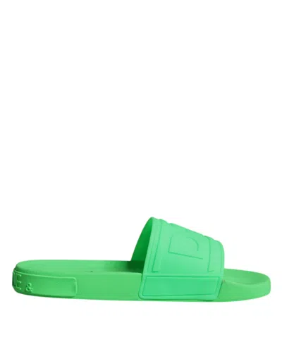 Dolce & Gabbana Green Leather Slides Sandals Beachwear Shoes In Green