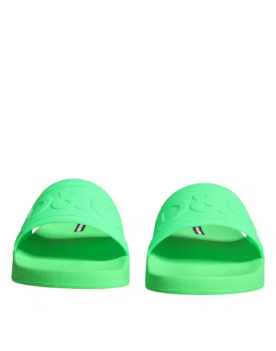 Dolce & Gabbana Green Leather Slides Sandals Beachwear Shoes In Green