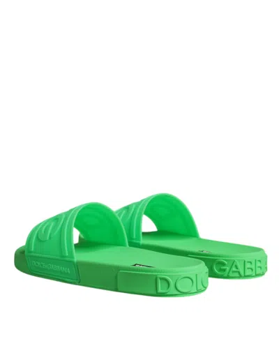 Dolce & Gabbana Green Leather Slides Sandals Beachwear Shoes In Green