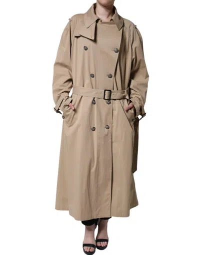 Dolce & Gabbana Khaki Double Breasted Trench Coat Jacket In Khaki
