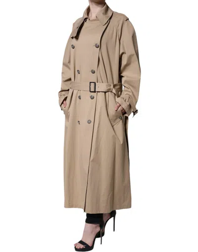 Shop Dolce & Gabbana Khaki Double Breasted Trench Coat Women's Jacket