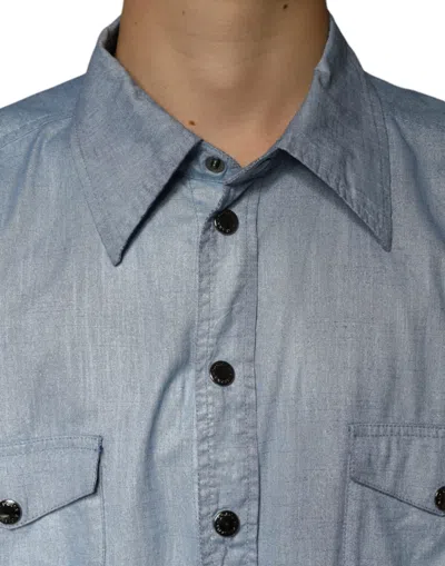 Dolce & Gabbana Light Blue Cotton Button Down Casual Shirt In Light Blue