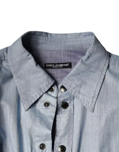 Dolce & Gabbana Light Blue Cotton Button Down Casual Shirt In Light Blue