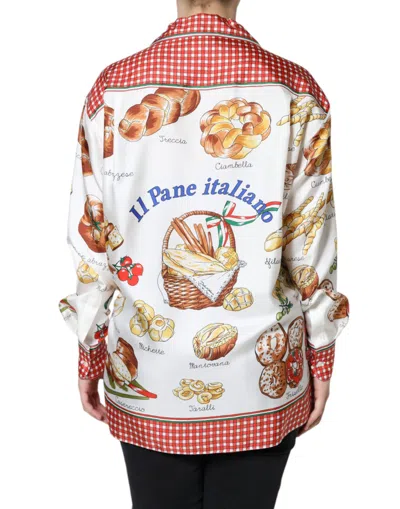 Pre-owned Dolce & Gabbana Multicolor Bread Print Collared Blouse Women's Top ()