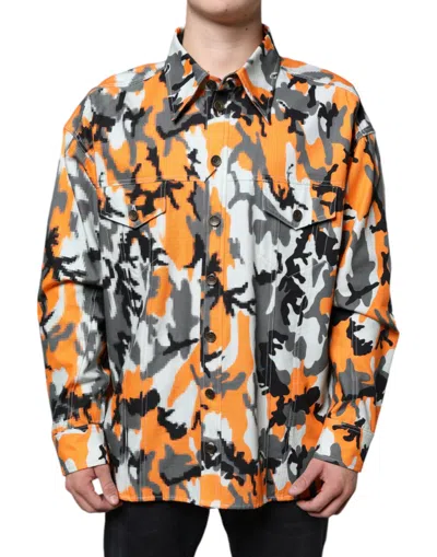 Dolce & Gabbana Multicolor Camouflage Cotton Denim Collared Jacket In Multicolor