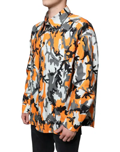 Dolce & Gabbana Multicolor Camouflage Cotton Denim Collared Jacket In Multicolor