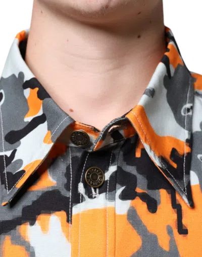 Dolce & Gabbana Multicolor Camouflage Cotton Denim Collared Jacket In Multicolor