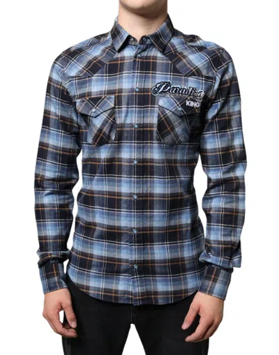 Dolce & Gabbana Multicolor Checkered Paradiso Patch Slim Fit Shirt In Multicolor