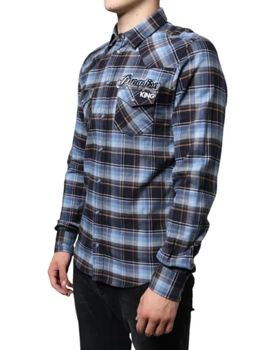 Dolce & Gabbana Multicolor Checkered Paradiso Patch Slim Fit Shirt In Multicolor