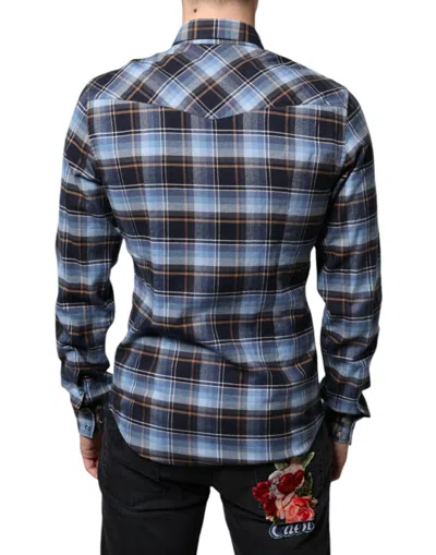 Dolce & Gabbana Multicolor Checkered Paradiso Patch Slim Fit Shirt In Multicolor