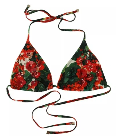Dolce & Gabbana Multicolor Geranium Halter Beachwear Bikini Women's Top In Multicolor