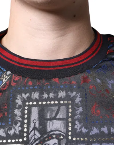 Dolce & Gabbana Multicolor Jacquard Crew Neck Sweatshirt Sweater In Multicolor