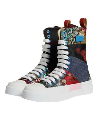 Pre-owned Dolce & Gabbana Multicolor Patchwork High Top Sneakers Women's Shoes ()