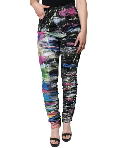 Dolce & Gabbana Multicolor Splatter Paint Cotton Skinny Denim Jeans In Multicolor