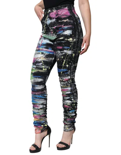Dolce & Gabbana Multicolor Splatter Paint Cotton Skinny Denim Jeans In Multicolor