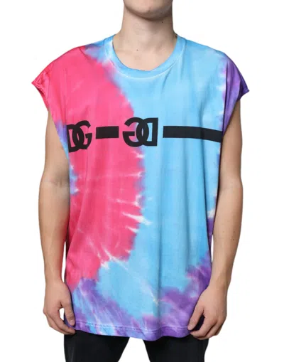 Dolce & Gabbana Multicolor Tie Dye Cotton Sleeveless T-shirt In Multicolor