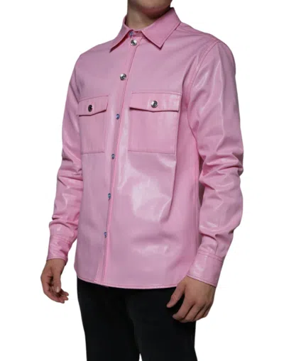 Dolce & Gabbana Pink Cotton Collared Button Down Shirt In Pink