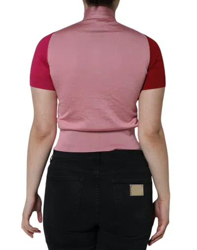 Pre-owned Dolce & Gabbana Pink Short Sleeves Pullover Ascot Collar Women's Top ()