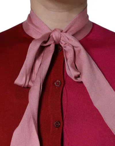 Pre-owned Dolce & Gabbana Pink Short Sleeves Pullover Ascot Collar Women's Top ()