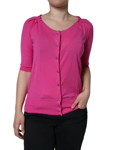Dolce & Gabbana Pink Wool Button Down Short Sleeve Blouse Top In Pink