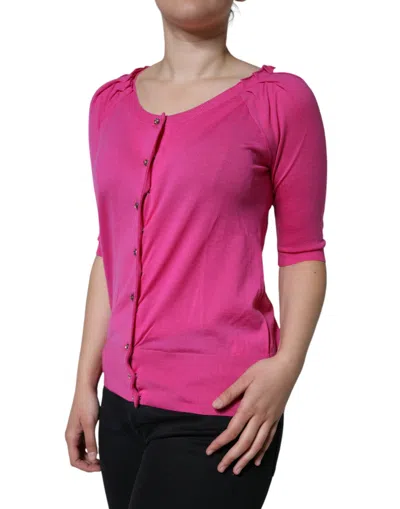 Dolce & Gabbana Pink Wool Button Down Short Sleeve Blouse Top In Pink