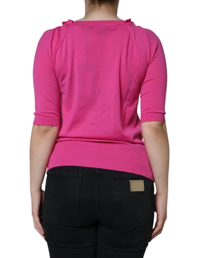 Dolce & Gabbana Pink Wool Button Down Short Sleeve Blouse Top In Pink