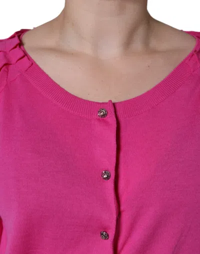 Dolce & Gabbana Pink Wool Button Down Short Sleeve Blouse Top In Pink
