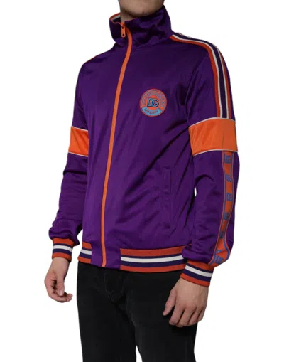 Dolce & Gabbana Purple Polyester Full Zip Long Sleeve Sweater In Purple