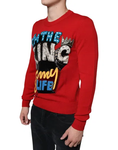 Dolce & Gabbana I'm The King Wool Crew Neck Sweatshirt Men's Sweater In Red