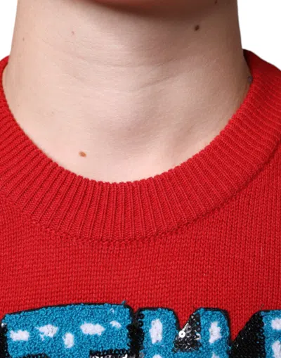 Dolce & Gabbana I'm The King Wool Crew Neck Sweatshirt Men's Sweater In Red