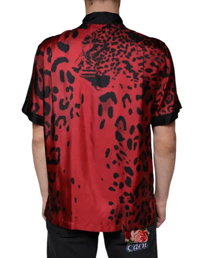 Dolce & Gabbana Red Leopard Silk Button Down Casual Shirt In Red