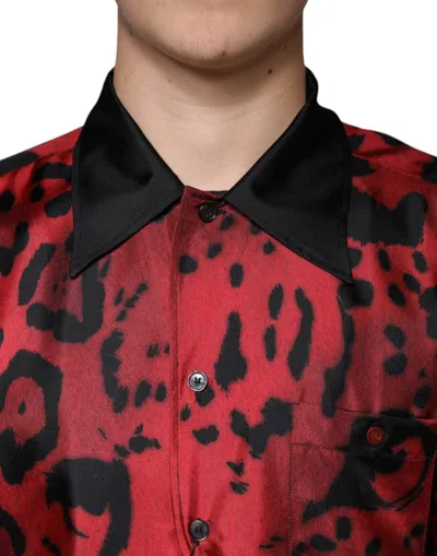 Dolce & Gabbana Red Leopard Silk Button Down Casual Shirt In Red