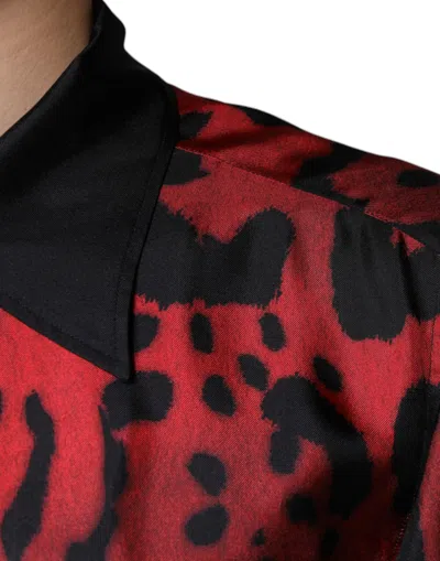 Dolce & Gabbana Red Leopard Silk Button Down Casual Shirt In Red