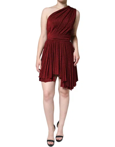 Dolce & Gabbana Red One Shoulder Pleated A-line Mini Dress In Red