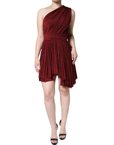 Dolce & Gabbana Red One Shoulder Pleated A-line Mini Dress In Red