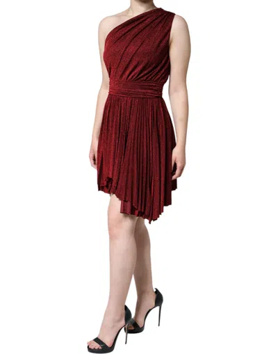 Dolce & Gabbana Red One Shoulder Pleated A-line Mini Dress In Red
