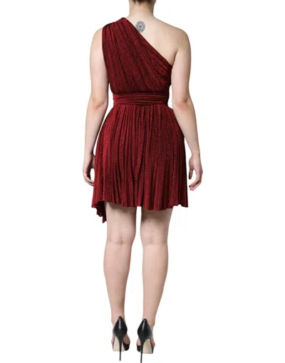 Dolce & Gabbana Red One Shoulder Pleated A-line Mini Dress In Red