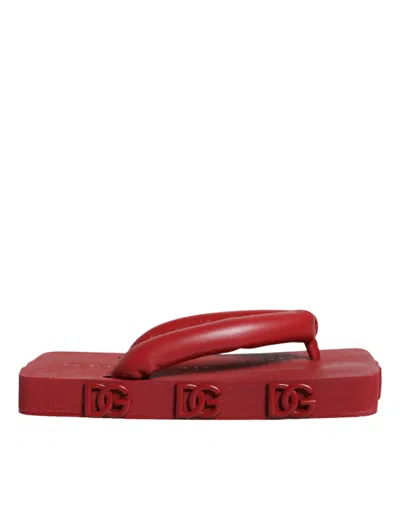 Pre-owned Dolce & Gabbana Red Rubber Slides Sandals Flip Flops Women's Shoes ()