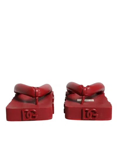 Pre-owned Dolce & Gabbana Red Rubber Slides Sandals Flip Flops Women's Shoes ()