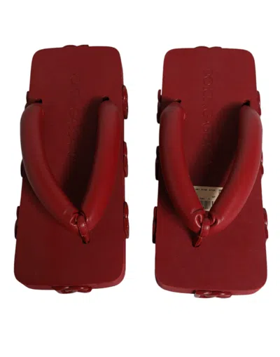 Pre-owned Dolce & Gabbana Red Rubber Slides Sandals Flip Flops Women's Shoes ()