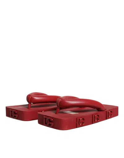 Pre-owned Dolce & Gabbana Red Rubber Slides Sandals Flip Flops Women's Shoes ()