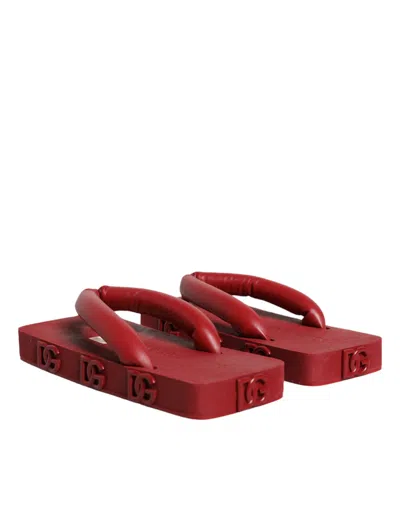 Pre-owned Dolce & Gabbana Red Rubber Slides Sandals Flip Flops Women's Shoes ()